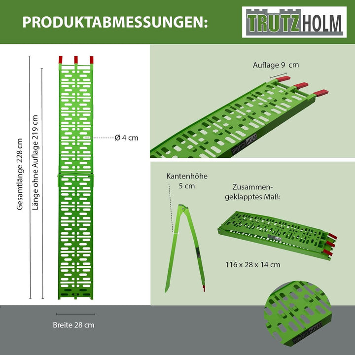TRUTZHOLM® 2X Auffahrrampe 680 kg Faltbare ALU Rampen klappbar Alu Auffahrrampe Rampe Verladerampen