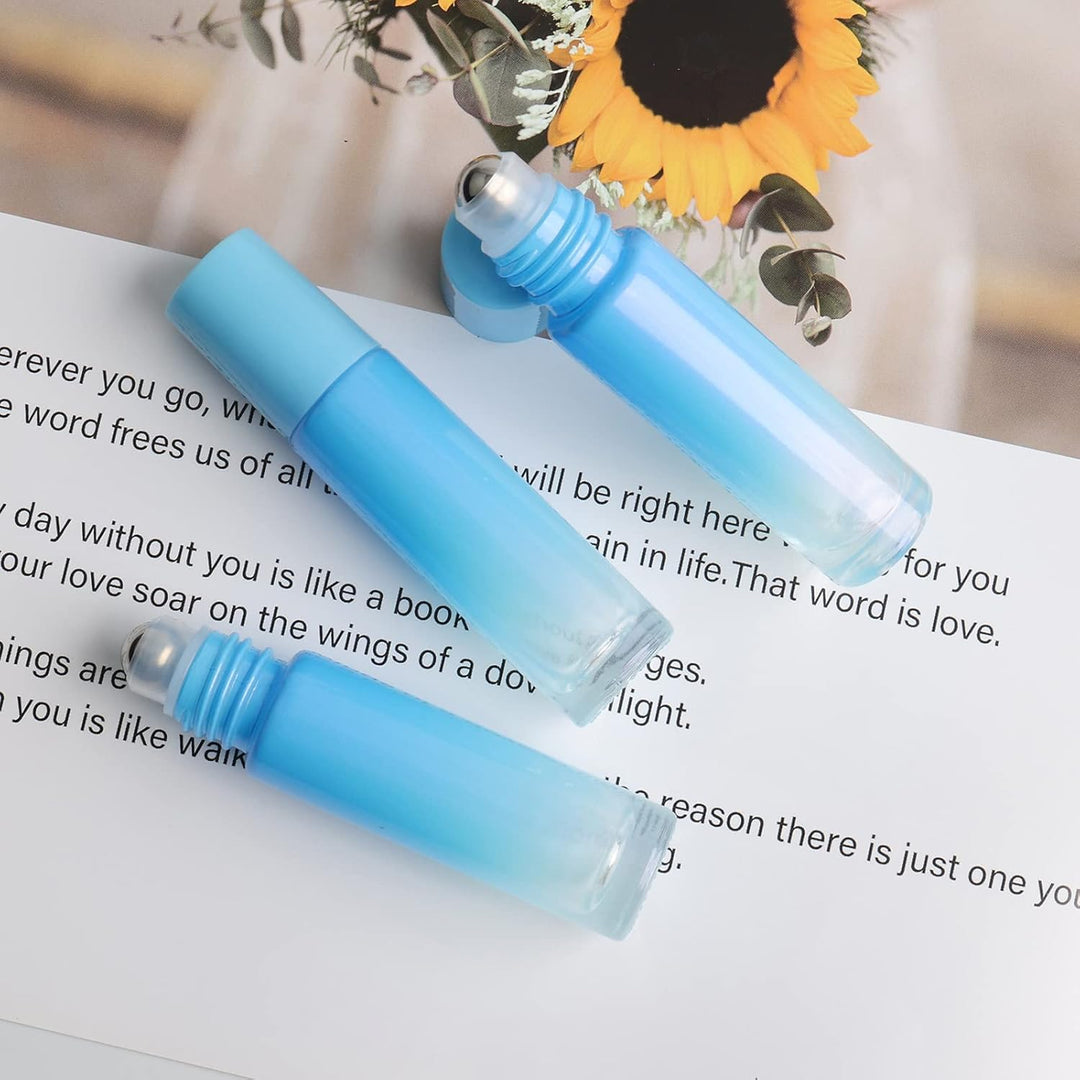 Pxyelec 42 Flaschen für ätherische Öle, 10 ml, Aromatherapie, Parfüm, Roll-on-Flaschen mit Edelstahl