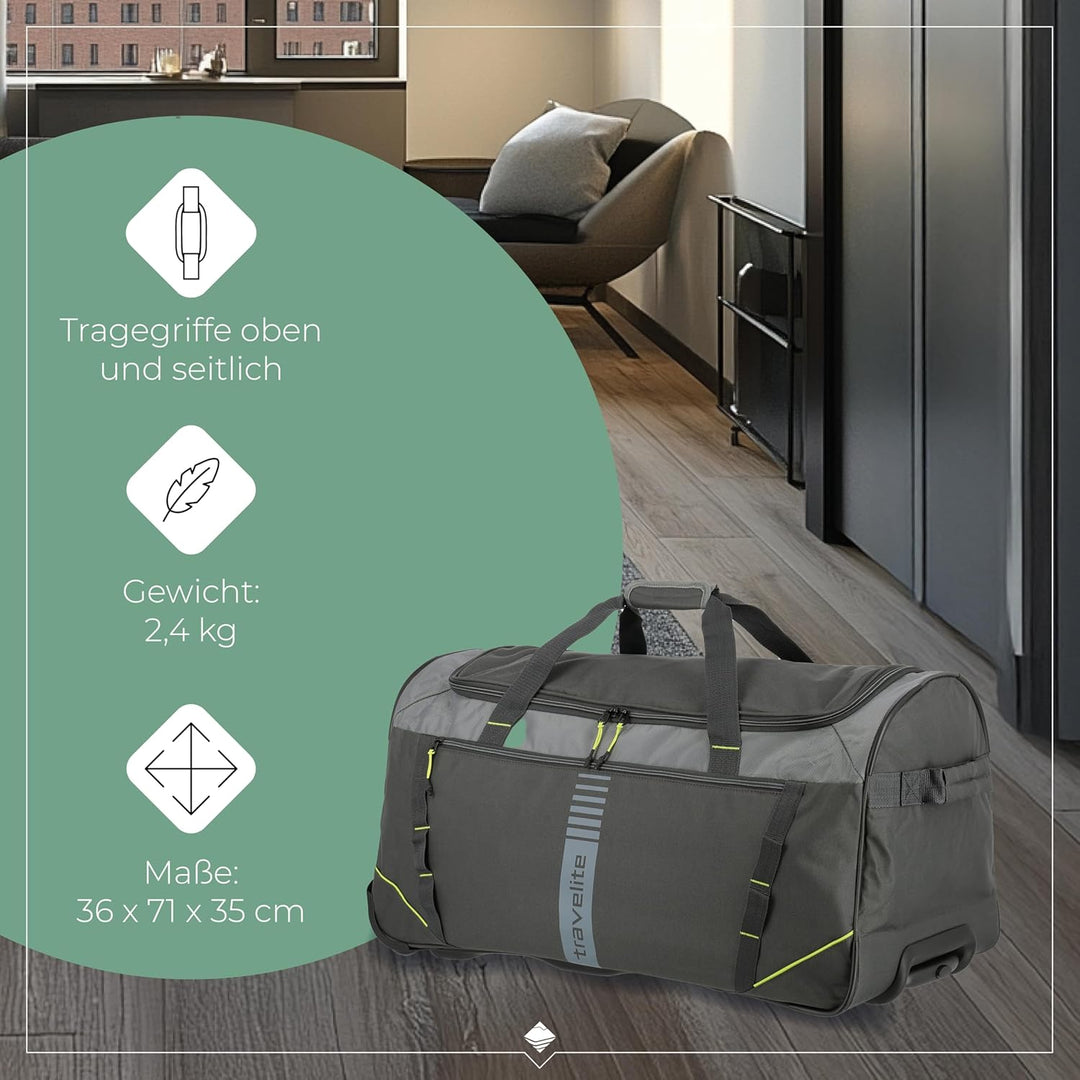 travelite 2-Rad Trolley Grösse L, Gepäck Serie BASICS ACTIVE: Weichgepäck Reisetasche mit Rollen im