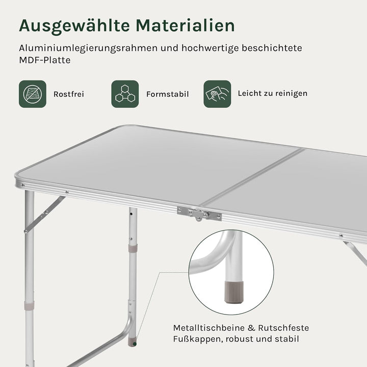 WOLTU Campingtisch Klapptisch Gartentisch Arbeitstisch Balkontisch höhenverstellbar Aluminium MDF Si
