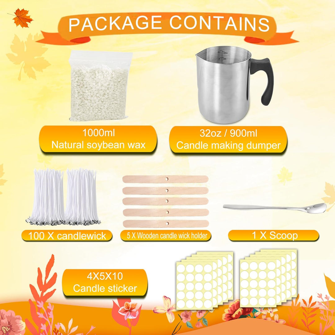 Aslanka Kerzenherstellung Set bestehend aus 900ml Kerzenherstellung Ausgiesser, 1kg natürliches Soja