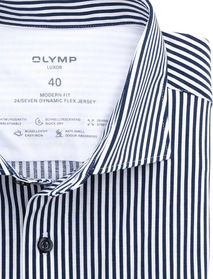 OLYMP Herren Businesshemd Langarm Luxor 24/Seven,Rotationsdruck,modern fit,Kent-Kragen,Marine 18,45