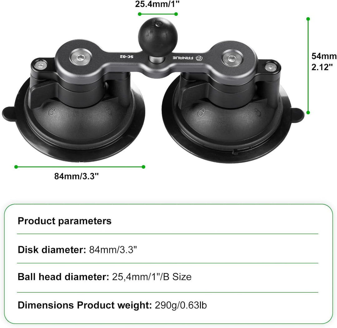 FANAUE Twist Lock Saugnapf Basis mit 1-Zoll-Kugel-Adapter kompatibel mit RAM Mount B Grösse Doppelso