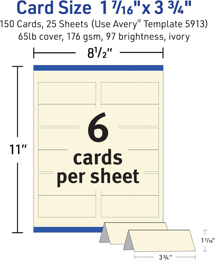 AVERY Bedruckbare kleine Zeltkarten mit Sure Feed Technologie, 5,1 x 8,9 cm, Elfenbein, 160 leere Ti