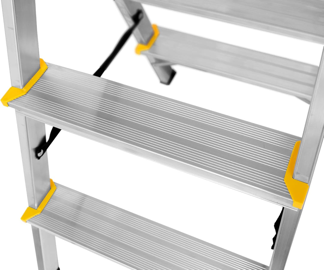 Zweiseitige Aluleiter Klappleiter Haushaltsleiter 2x4 Stehleiter Tragkraft 150kg TÜV | 4 Stufen / 15