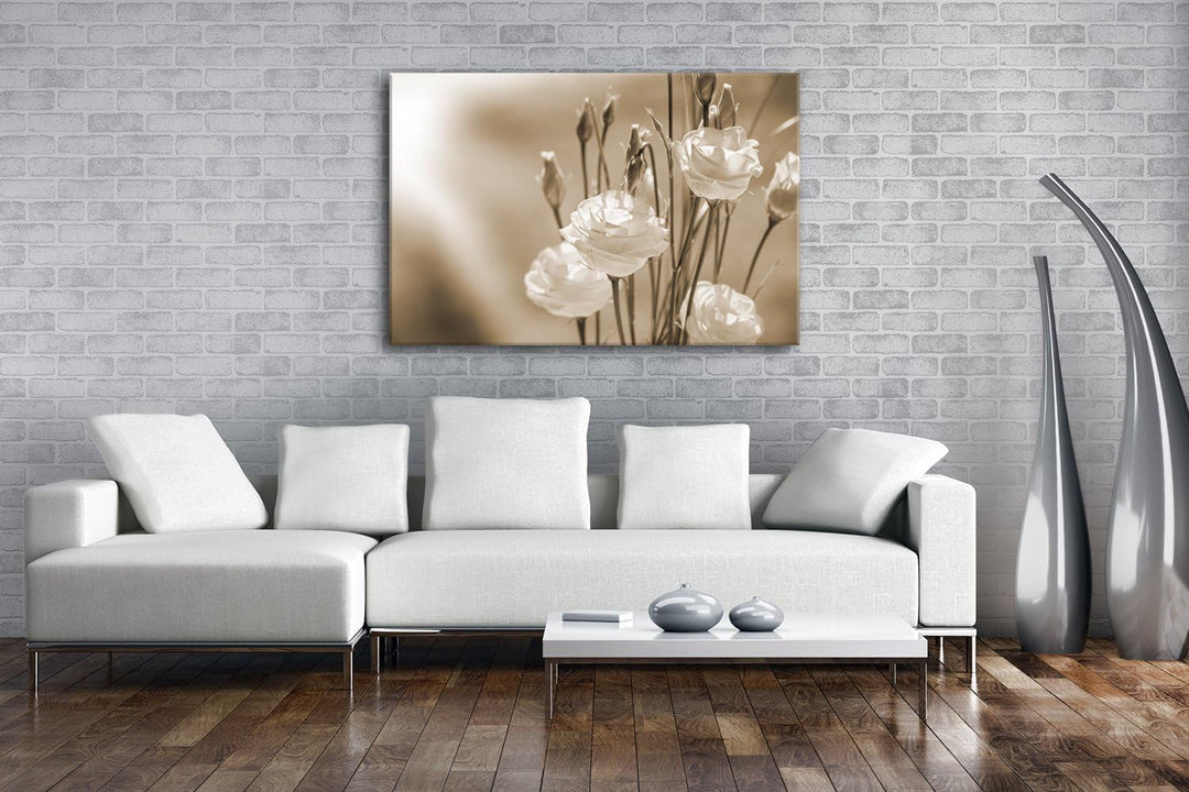 deyoli weisser Blumenstrauss Format: 80x60 Effekt: Sepia als Leinwandbild, Motiv fertig gerahmt auf