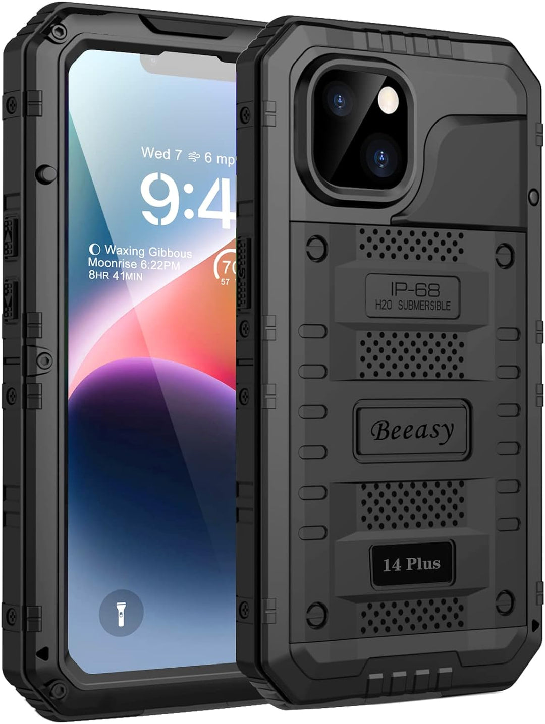Beeasy für iPhone 14 Plus Wasserdicht Outdoor Hülle (6,7"), Stossfest Panzerhülle Militär 360 Grad S