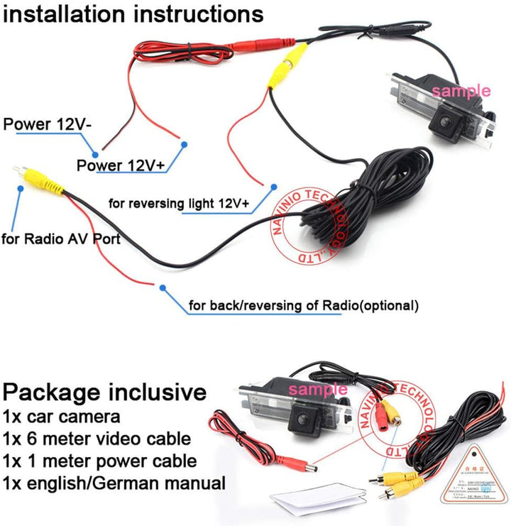 Navinio HD Auto Rückfahrkamera Kamera Einparkhilfe für BMW 3 seires E46 E90 E91 E92 E93 1 seies E82