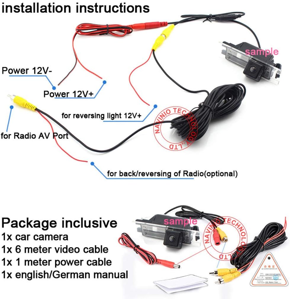 Navinio HD Auto Rückfahrkamera Kamera Einparkhilfe für BMW 3 seires E46 E90 E91 E92 E93 1 seies E82