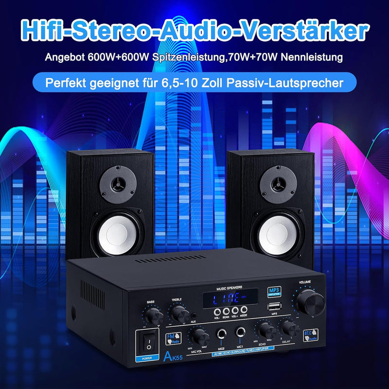 HiFi-Verstärker AK55 Bluetooth Stereo-Audioverstärker Receiver 2 Kanäle 70WX2 Max. 600W Digitale End