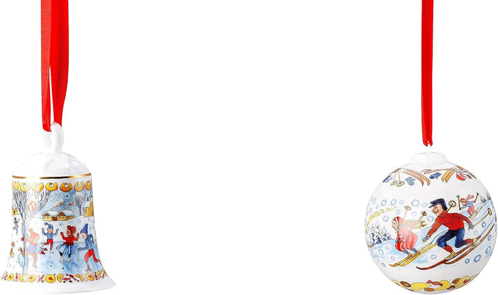 Porzellanglocke + Porzellankugel 2018 - Hutschenreuther - Motiv Winterfreuden - in OVP