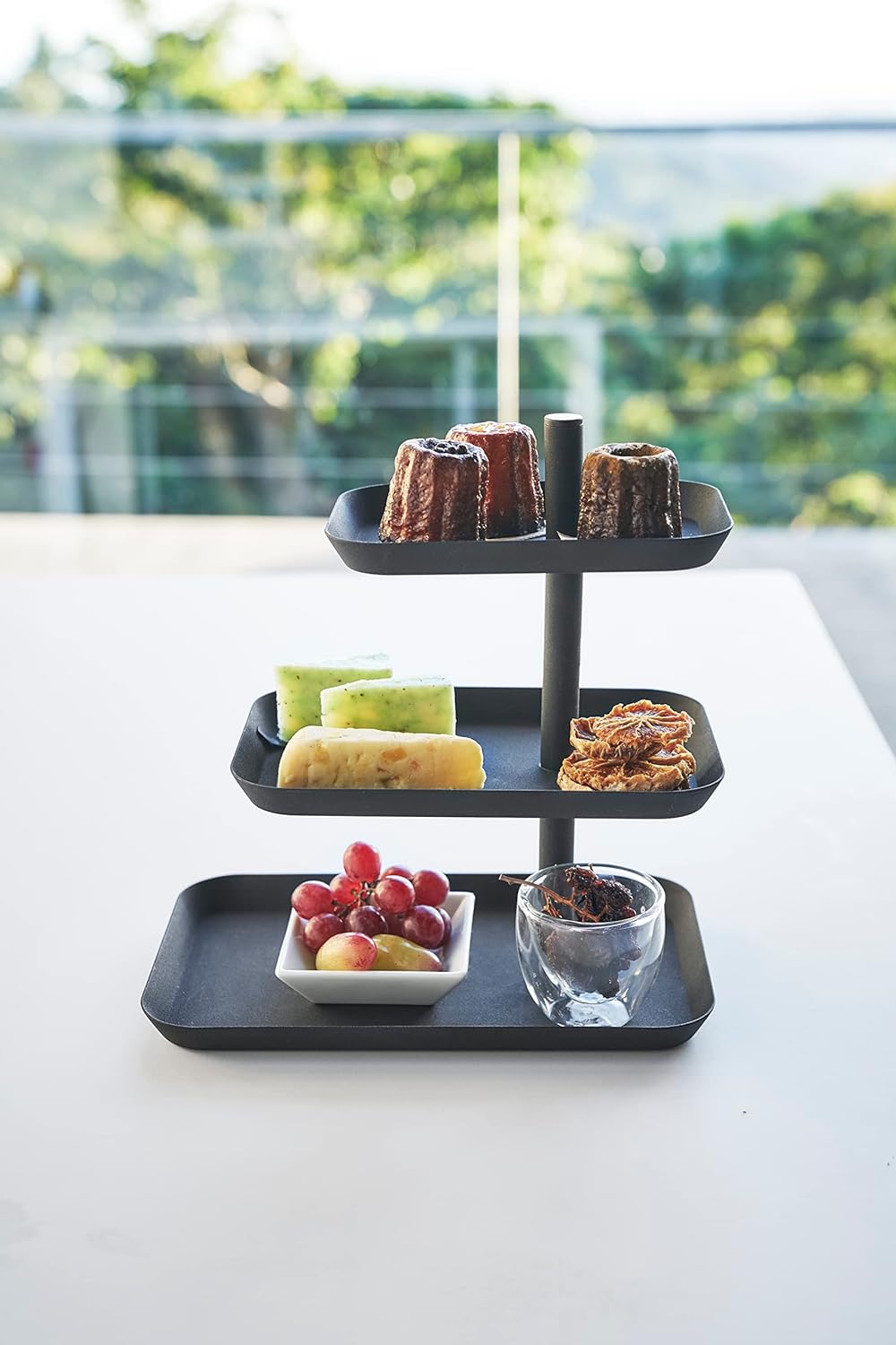 YAMAZAKI Serving stand 3 tiered - Tower - Black & ket wide - Tower - black Schwarz Bundle mit Fruit