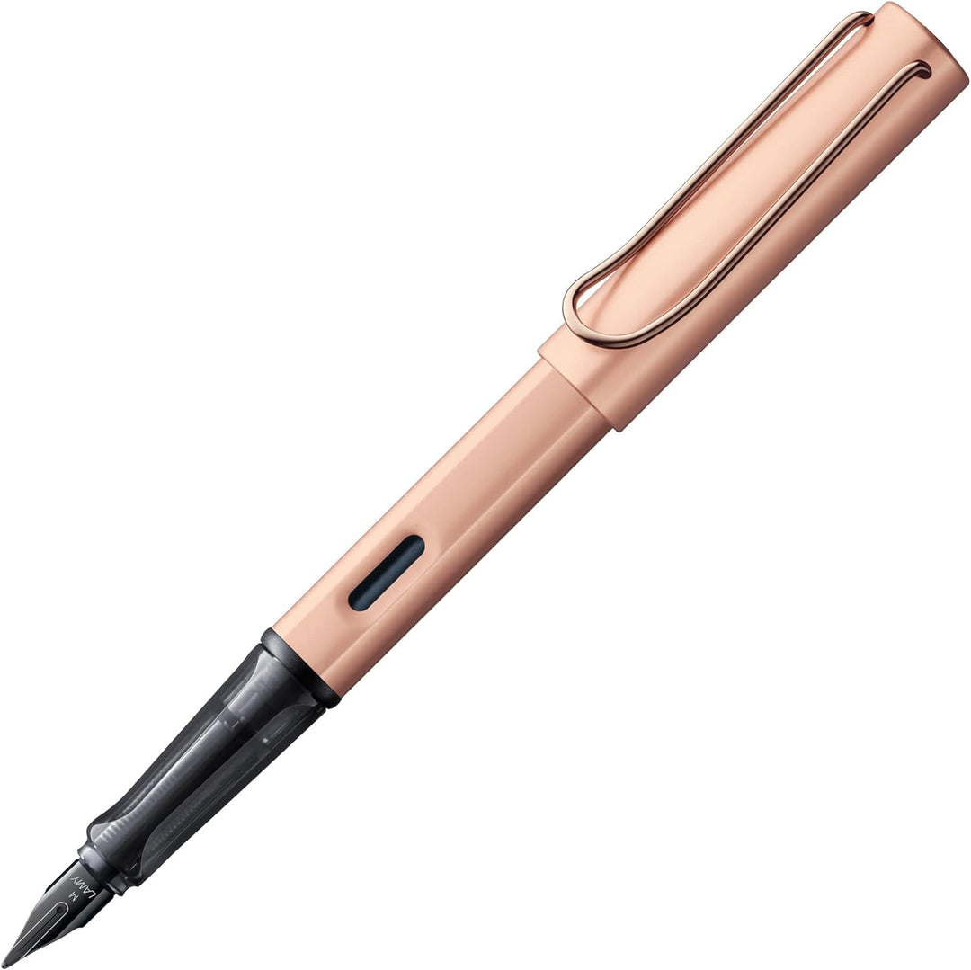 LAMY Lx Füllhalter 076 – Füller aus Aluminium in der Farbe Roségold mit transparentem Griffstück und