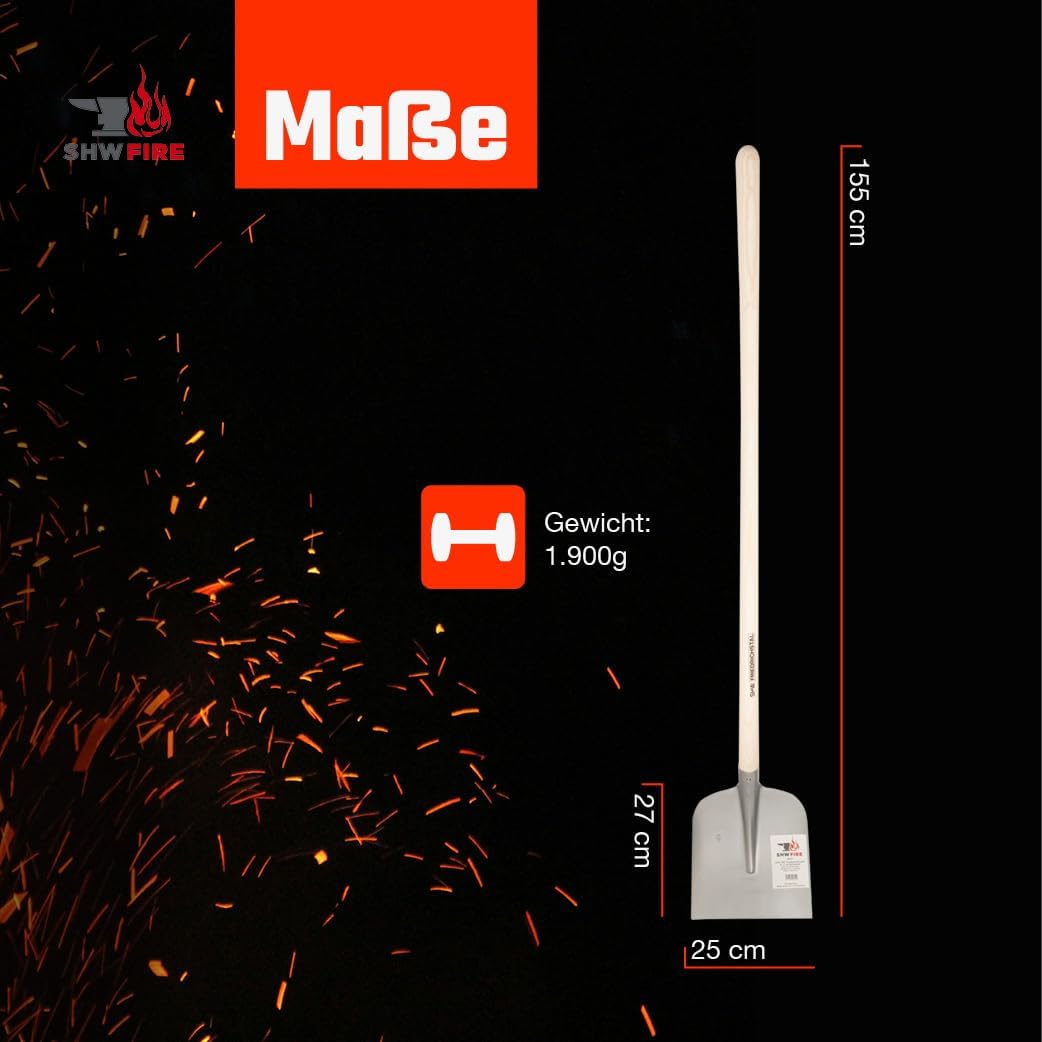 SHW FIRE | Holsteiner Schaufel - gehärteter Spezialstahl, gebogenes Schaufelblatt, 130 cm Eschenholz
