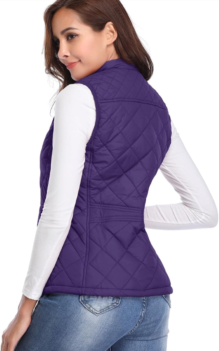 fuinloth Damen Weste mit Stehkragen Westen Steppweste Leicht Ärmellos Jacke mit Reissverschluss Tasc