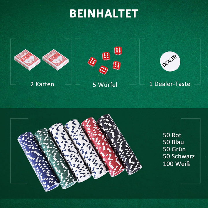 HOMCOM Pokerkoffer Pokerset 500 Pokerchips 2xKartenspiel 5xWürfel 1xAlukoffer Poker Set Jetons Koffe