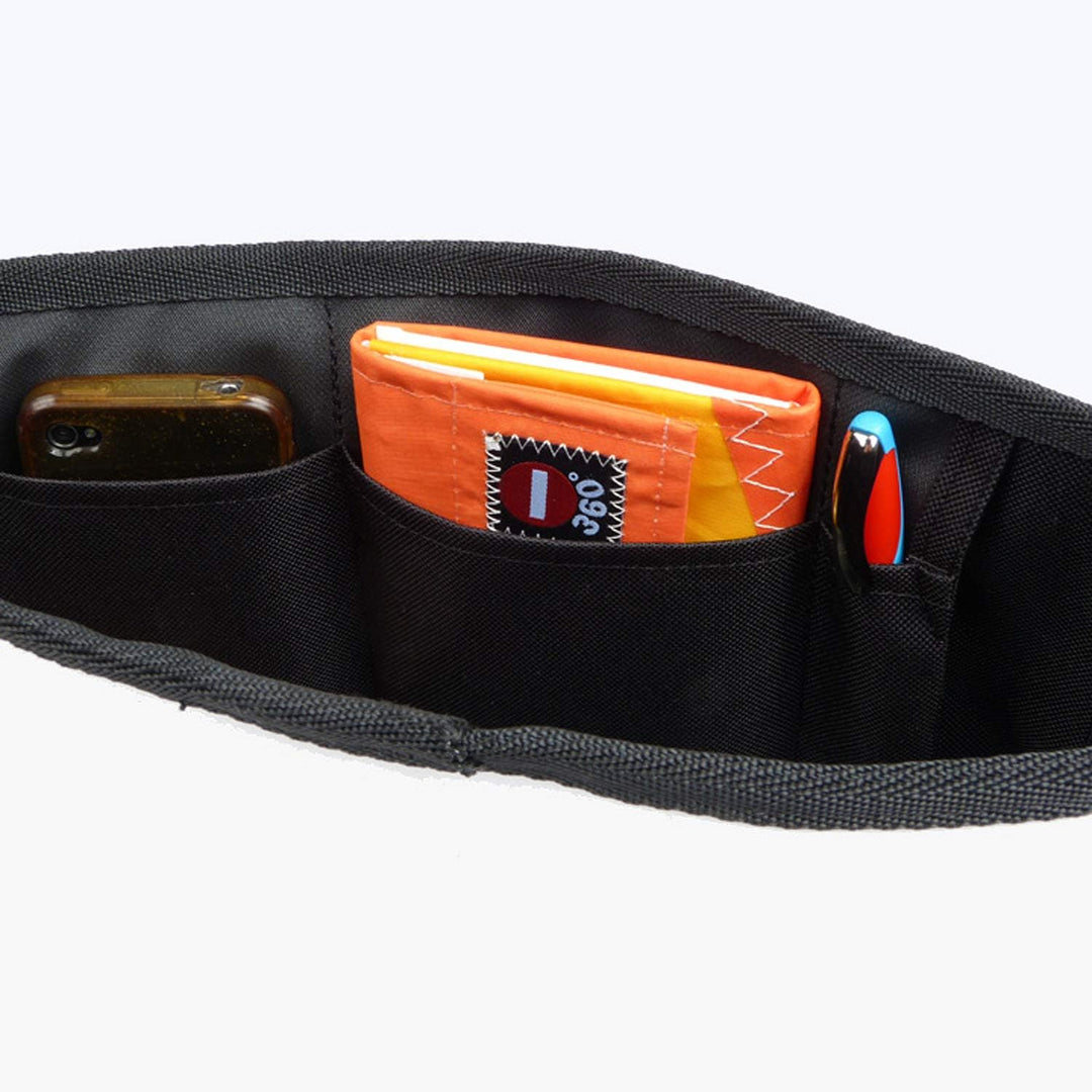 360° Barkasse-Mini Umhängetasche Weiss-blau - Zahl orange, Gurt blau, Segeltuchtasche