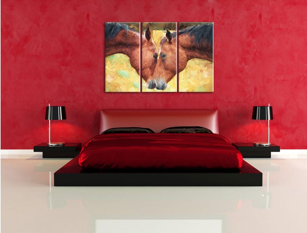 Pixxprint Zwei schmusende Pferde Kunst als Leinwandbild/Grösse: 3 Teilig (120x80 cm) cm/Wandbild/Kun