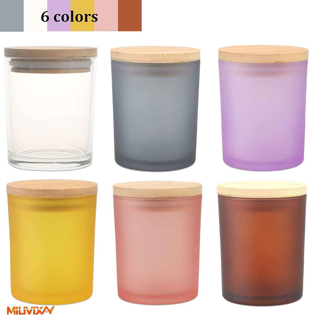 MILIVIXAY 12 Stück 284 ml bunte Glaskerzengläser mit Deckel und Kerzenherstellungs-Kits – leere Kerz