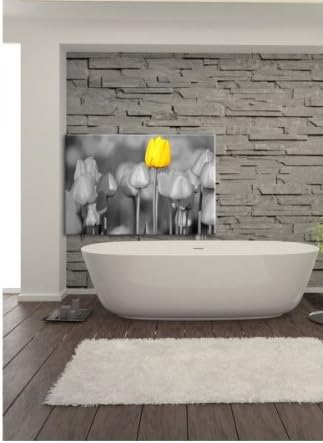 Gelbe Tulpe im Frühling Bild auf Leinwand, XXL riesige Bilder fertig gerahmt mit Keilrahmen, Kunstdr