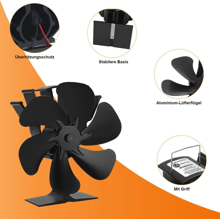 Randaco Kaminventilator 6 Blättern Ofenventilator hitzebetrieben Umweltfreundlich Friendly Kamin Ven