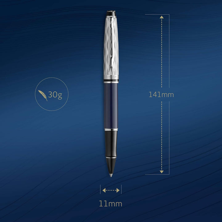 Waterman Expert Tintenroller | Metall und blaue Lackierung | ziselierte Kappe | schwarze Tinte | Ges