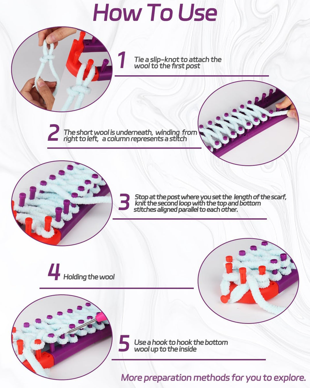 Coopay Kombinierbar Strick Webstühle Set, Verstellbar Strickrahmen mit Häkelnadel und Nadel, Kann in