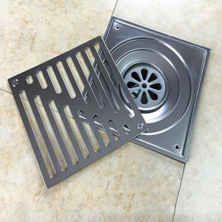 Quadratische Dusche Bodenablauf Bad Flieseneinsatz Bodenablass mit abnehmbarem Siebdeckel Chrom-Fini