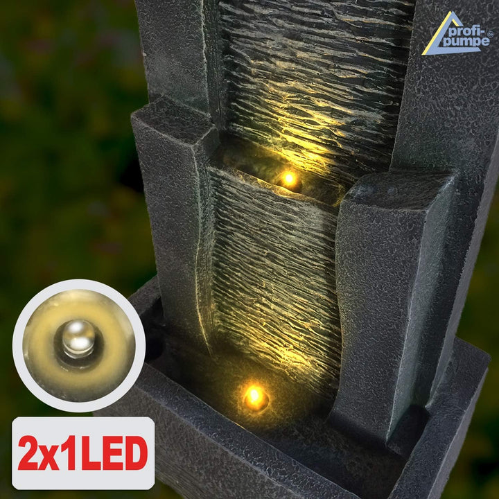 profi-pumpe.de Solar Gartenbrunnen Brunnen Solarbrunnen 3-Stufige Stein-Kaskade mit LED-Licht, Zierb