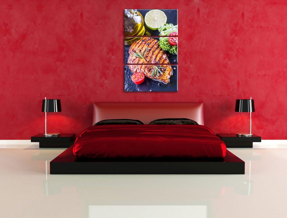 Grillmeister Steak als 3-Teiler Leinwandbild 120x80 Bild auf Leinwand, XXL riesige Bilder fertig ger