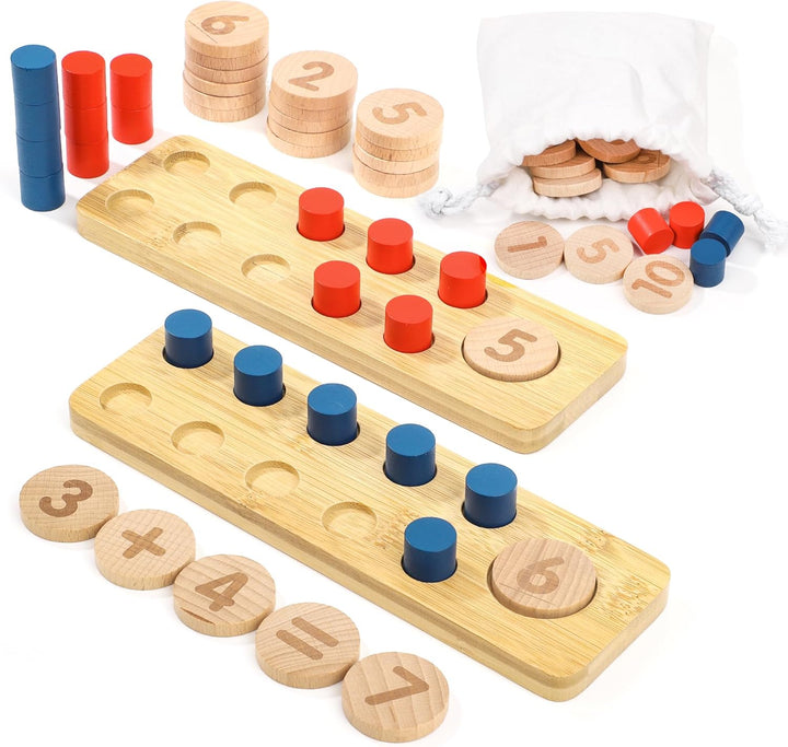 Wisplye Montessori Mathe Spielzeug, Rechenstäbchen Holz Zahlen, Holzspielzeug Addition und Subtrakti