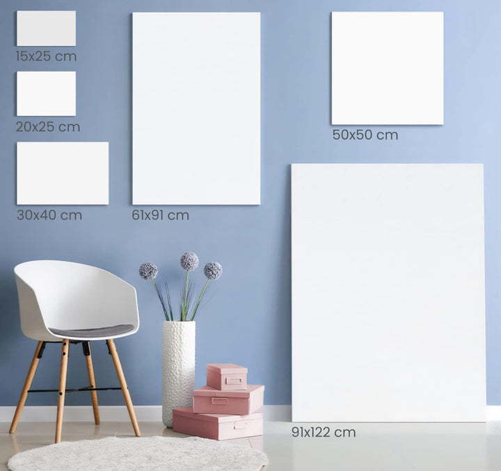 Arteza Leinwand Keilrahmen, 4 Stück 50x50, 30x40, 20x25, und 25x15cm, weisse grundierte 100% Baumwol