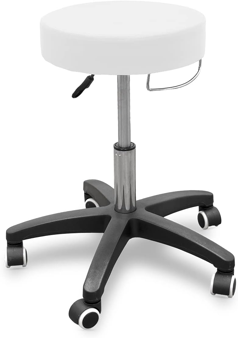 QUIRUMED Hocker mit Rollsockel und Handtuchhalter, weisse Farbe, Kunstleder, hochdichte Polsterung,