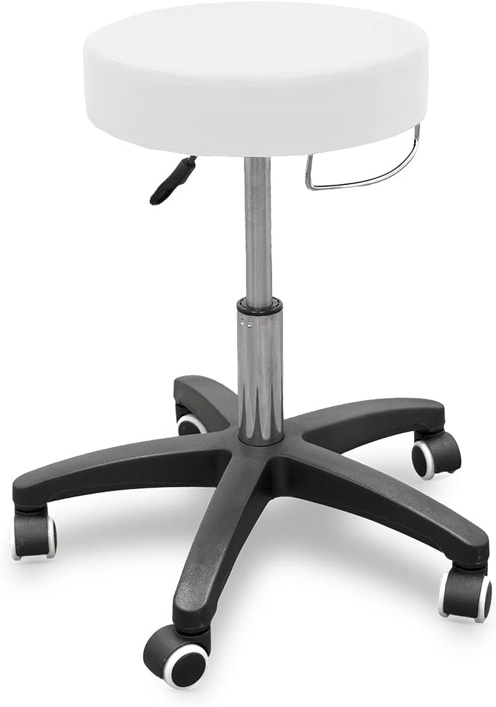 QUIRUMED Hocker mit Rollsockel und Handtuchhalter, weisse Farbe, Kunstleder, hochdichte Polsterung,