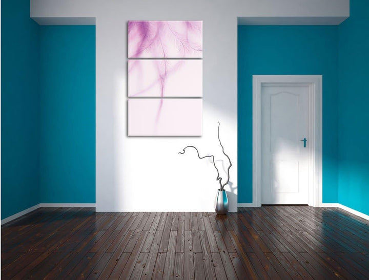 Pixxprint zarte Pinke Federn 3-Teiler Leinwandbild 120x80 Bild auf Leinwand