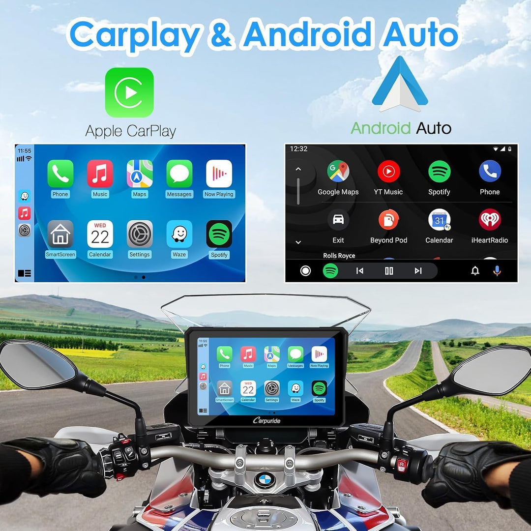 Carpuride W702B Motorrad GPS Carplay Bildschirm mit Design Halterung für BMW Motorräder, Kabelloses