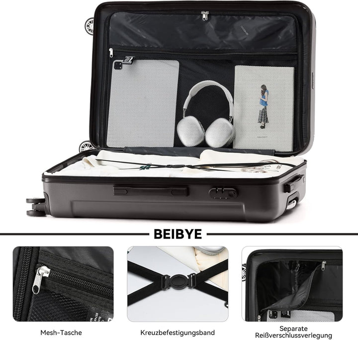 BEIBYE Zwillingsrollen Hardcase Reisekoffer Koffer Trolleys Hartschale in XL-L-M in 14 Farben (Coffe