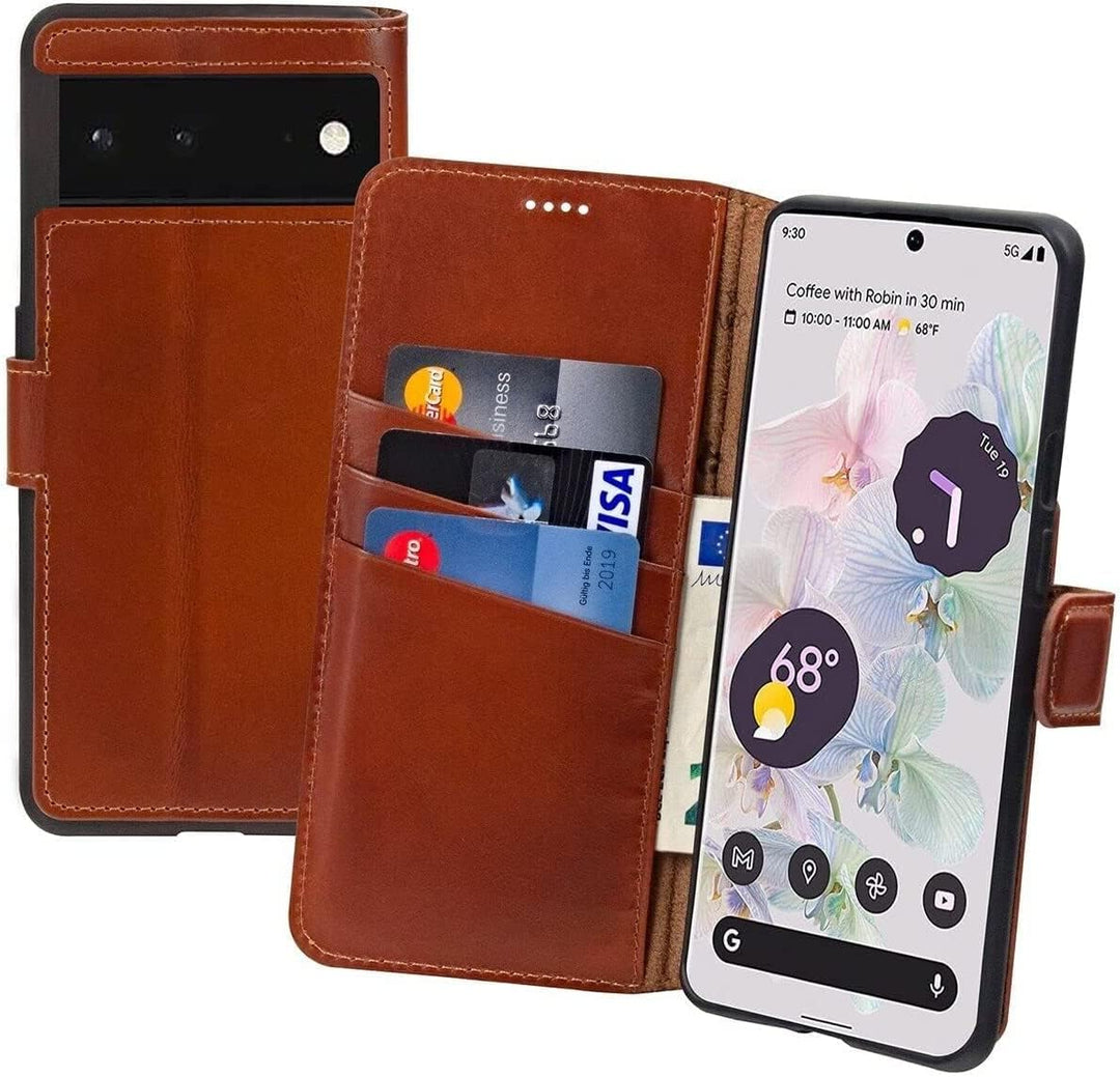 Suncase Book-Style Hülle kompatibel mit Google Pixel 7A 5G Leder Tasche (Slim-Fit) Lederhülle Handyt