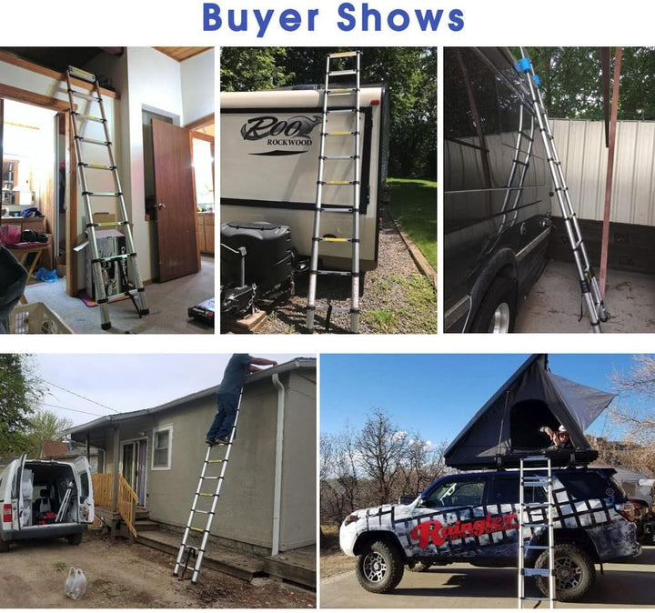 2.6m Teleskopleiter aus hochwertigem Edelstahl, 9 Stufen Ausziehleiter Rutschfester Klappleiter Steh