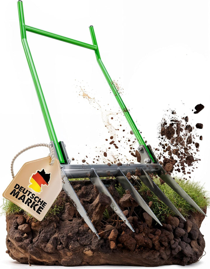GARLINGO Grabegabel | 50cm Breite Broadfork | Mit Trittbügel für maximal Hebelwirkung | Gartengabel