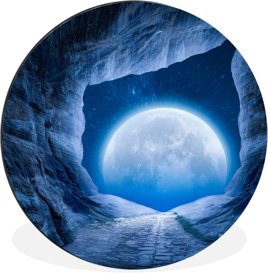 MuchoWow Wandbild Rund Wanddeko Deko Wohnzimmer Bilder 90x90 cm Höhle - Mond - Weltraum - Universum