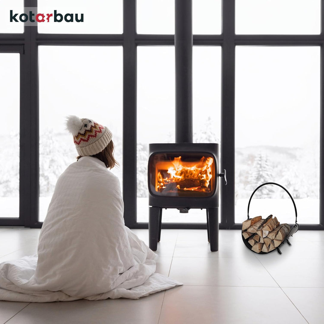 KOTARBAU® Kaminholzkorb Metall Holzkorb Kaminholz Brennholzkorb Kaminholzregal Feuerholzkorb Schwarz