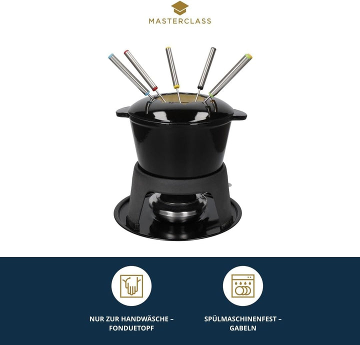 Kitchen Craft MasterClass Fleisch-/Käse-/Schokoladen-Fondue-Set aus Gusseisen, mit Sechs Edelstahlga