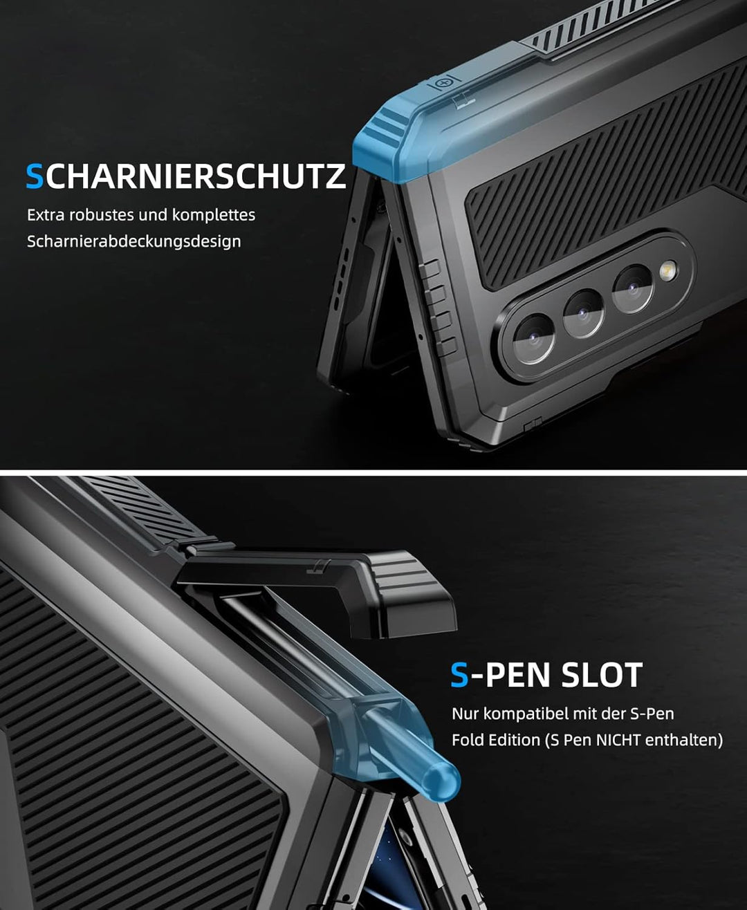 Beeasy für Samsung Galaxy Z Fold 4 Hülle, 360 Grad Outdoor Stossfeste Schutzhülle mit S Pen Halter u