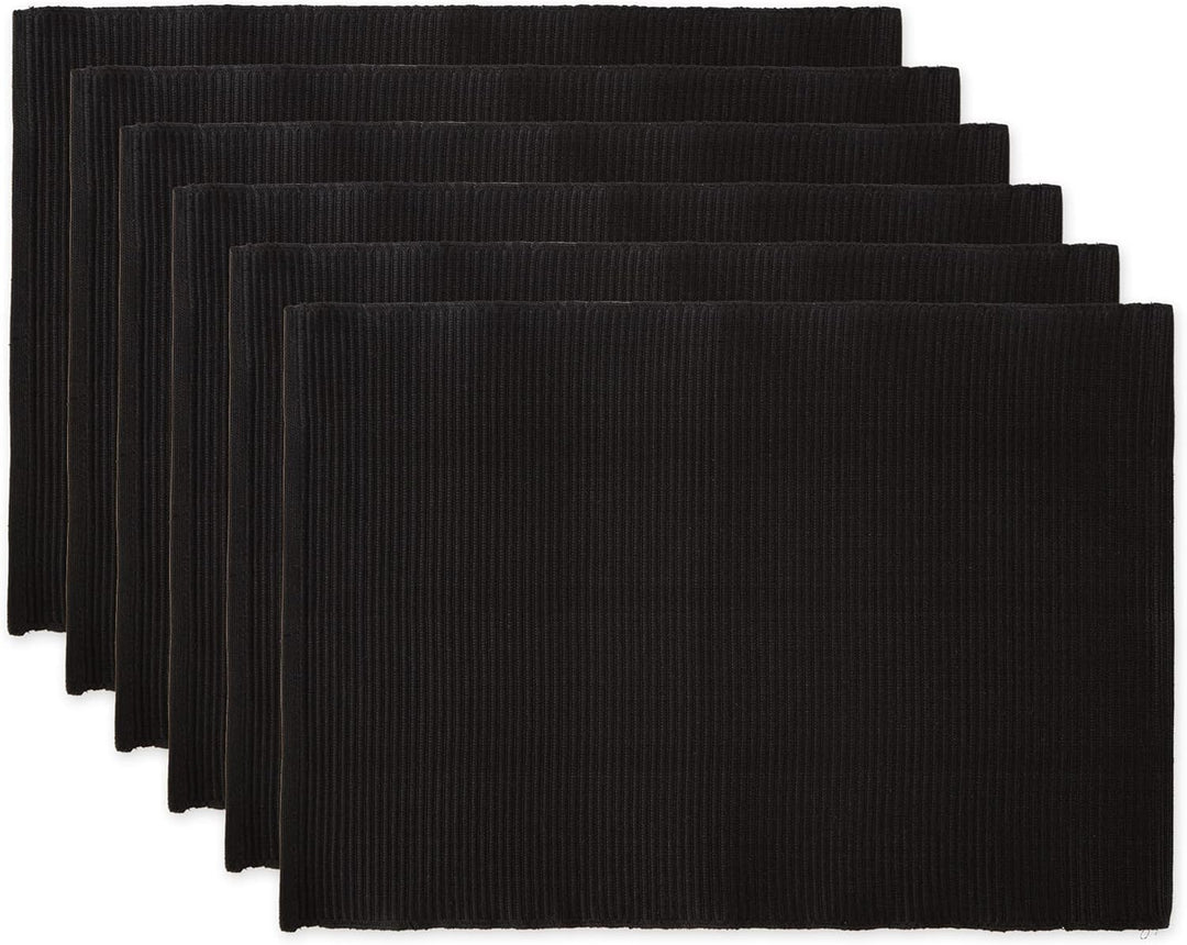 DII Basic Everyday Tischset aus 100% Baumwolle, gerippt, 33 x 48 cm, Schwarz, 6 Stück, Schwarz