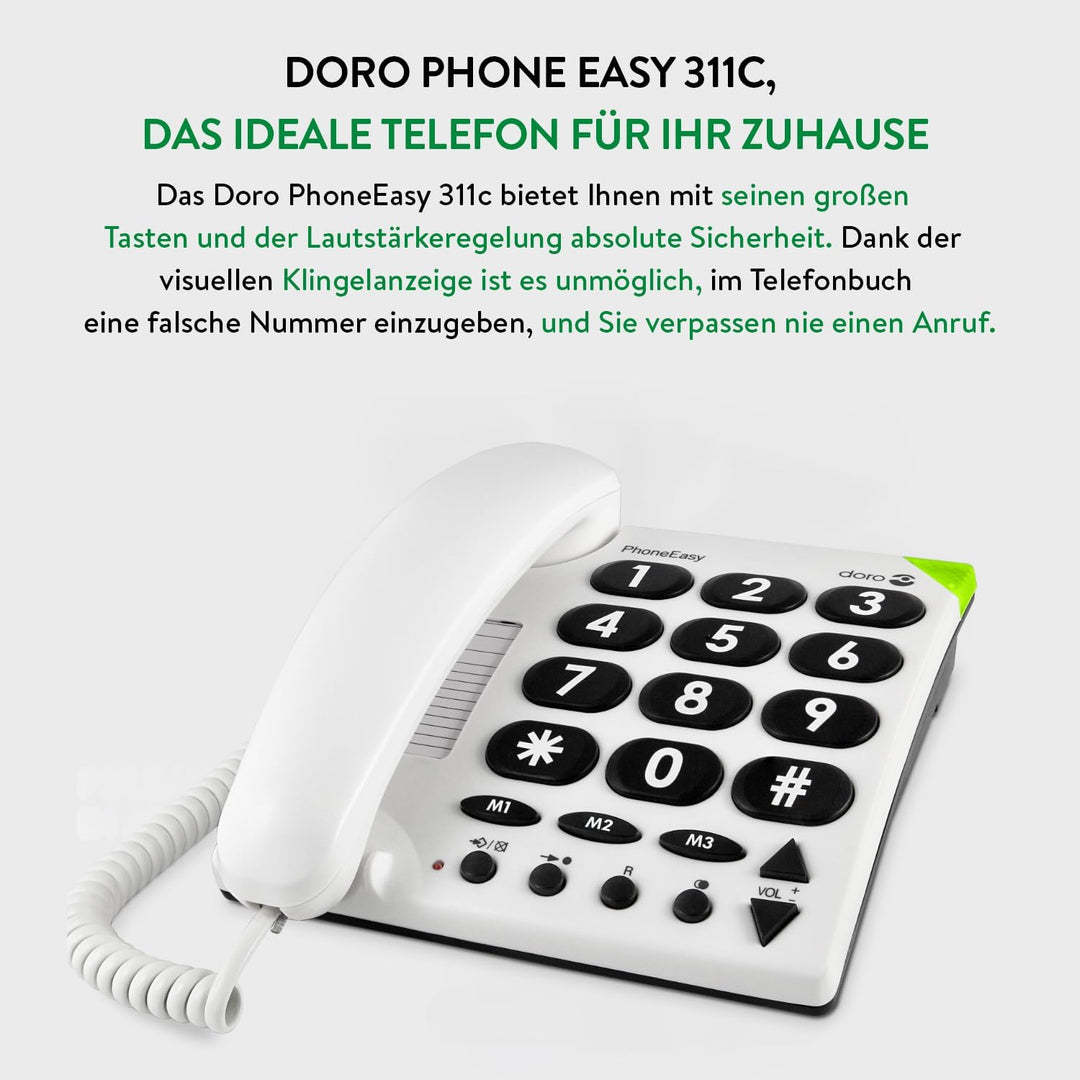 Doro 3891 PhoneEasy 311c, Schnurgebundenes Grosstastentelefon mit optischerAnrufsignalisierung,weiss