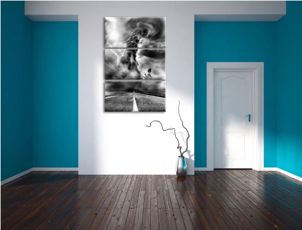 Pixxprint Wirbelsturm auf Highway als Leinwandbild/Grösse: 3 Teilig (120x80) cm/Wandbild/Kunstdruck/