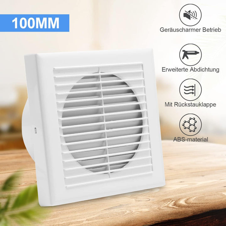 Randaco Badlüfter 100mm mit Nachlauf,Ventilator Abluft mit Rückstauklappe,Bad Lüfter für Badezimmer