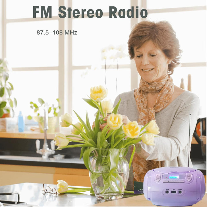 Tragbarer CD-Player für Kinder - Radio-CD-Boombox mit Bluetooth, FM-Radio, USB-Eingang & AUX-Anschlu