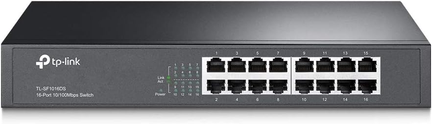 TP-LINK TL-SF1016DS 16 Port Netzwerk Switch (lüfterloses Passivkühlkonzept), 16 Port